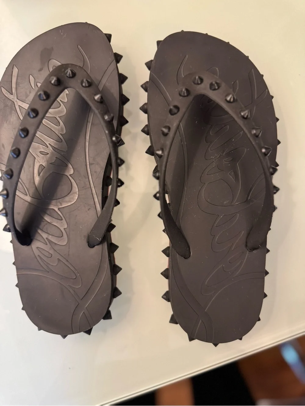 Christian Louboutin Black Studded Platform Flip Flops